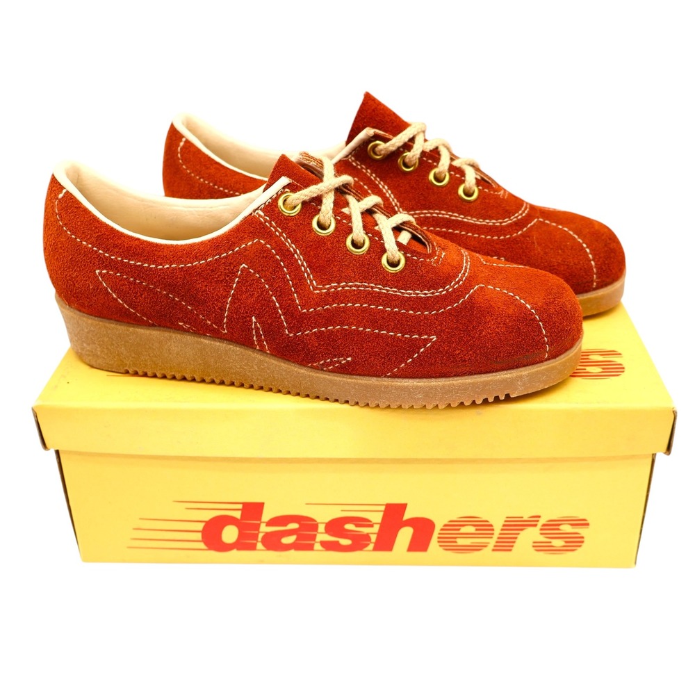 Dashers Vintage Sneakers Kids Size 2.5 C Rust Orange Suede Deadstock 70s Retro